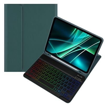 Colorful Backlit keyboard Case for Galaxy Tab S10 FE / S9 FE 10.9 inch/Tab S9/S8/S7 11" Case with Detachable Bluetooth RGB Backlight Keyboard Cute Candy Color Business Student ,Dark Green+Black