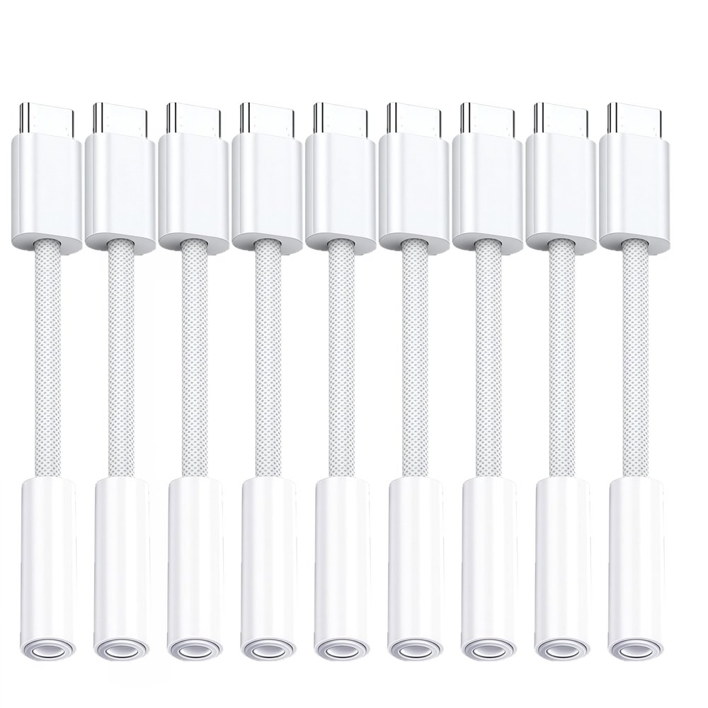 10Pack USB C to Headphone Jack Adapter,USB c to 1/8 inch Audio Adapter Compatible with iPhone 16 15 Samsung Galaxy S25,S24,S23 Ultra, Note 20, iPad Pro, MacBook, Pixel XL and More