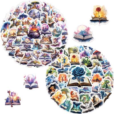 100PCS Fantasy Book Vinyl Stickers  Waterproof Decals Featuring Dragons, Castles & Beasts Emerging from Magical Open Books  Great for Journals, Bottles, Scrapbooks & Gifts  for Teens & Adults