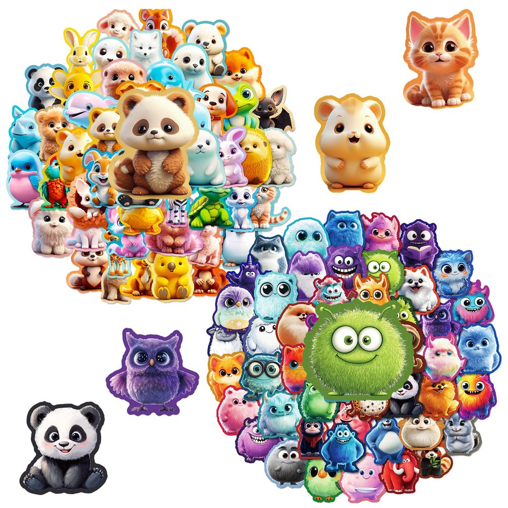 100PCS Animal Stickers and Vinyl Decals  Cute Monster & Critter Waterproof Stickers for Journals, Scrapbooks, Water Bottles, Laptops  Great for Kids, Teens, Boys, Girls