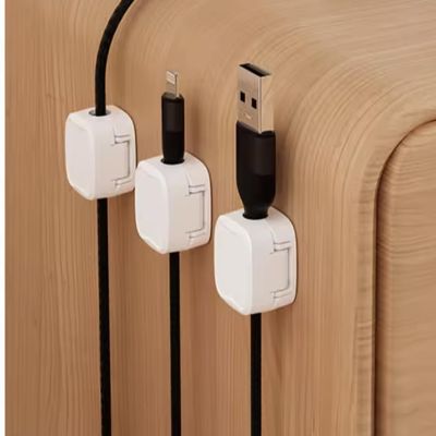 6 Pack Magnetic Cable Organizer Clips, Desktop Wire Management System with Strong Magnetic Attraction, White, for USB, Lightning, Type-C Cables