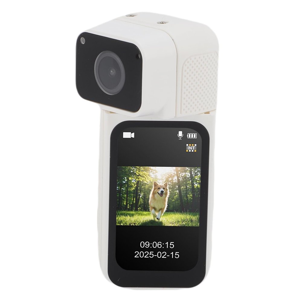 Denash 2.7K Wearable Camera with 180 Rotating Lens & Magnetic Mount,1.47" Screen Recorder for Travel, Work (White)