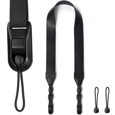 C Coiro Classic Leather Camera Strap with Quick Release, Configurable as Sling, Neck Adjustable DSLR SLR Camera Shoulder Strap for Photographers, Classic/Black