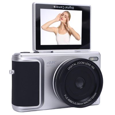 ciciglow Digital Camera for Photography, 4K 64MP 16X Zoom Compact Vlog Travel Camara with AF Auto Focus 2.8" Display, Supports 52mm Telephoto and Macro Lens (Silver)