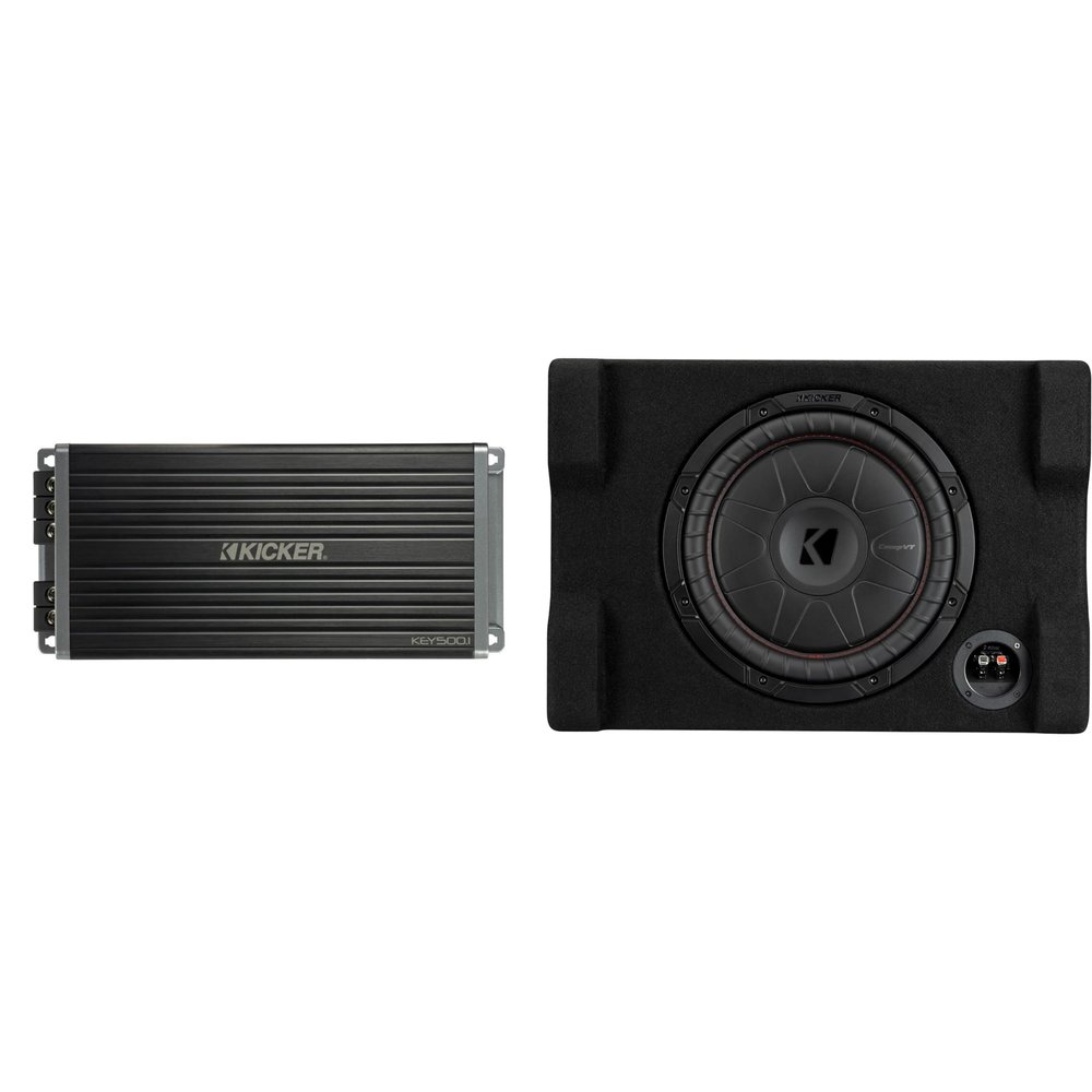 Kicker 52CVTDF122 CVTDF 12" Sub Down Firing Enclosure w/ 500 Watt Key Amp Bundle