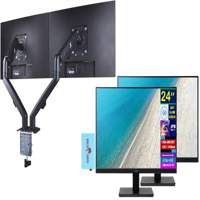 acer 24" Vero V247Y Gbmix FHD IPS Monitor with 4 ms Response Time, Anti-Glare, Integrated Speakers, VESA Mount (100mm) & DKZ Hub, Black (UM.QV7AA.G03) 2 Pack & ErgoFlexy Dual Monitor Mount