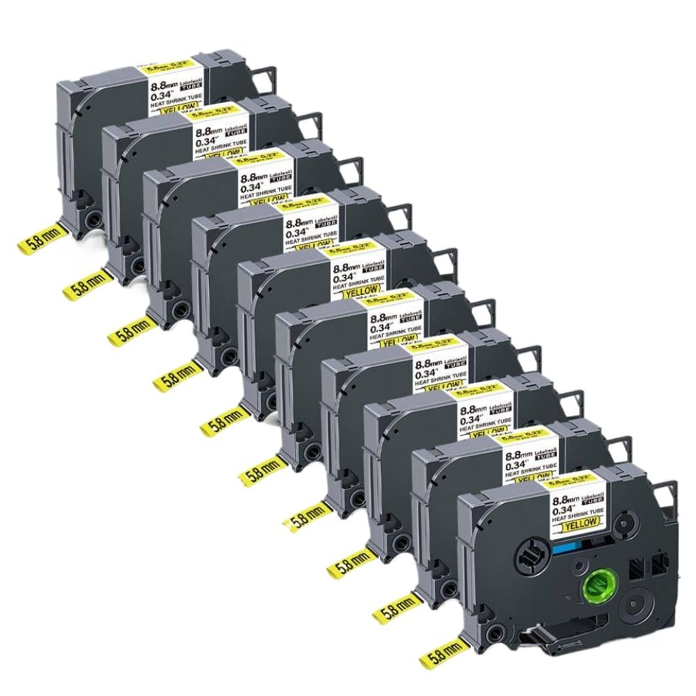 10Pcs Compatible Heat Shrink Tube Labels for Label Makers HSE-211 HSE-221 HSE-241 HSE-251 HSE-611 HSE-621 HSE-631 HSE-641 HSE-651(10PK Hse-611)
