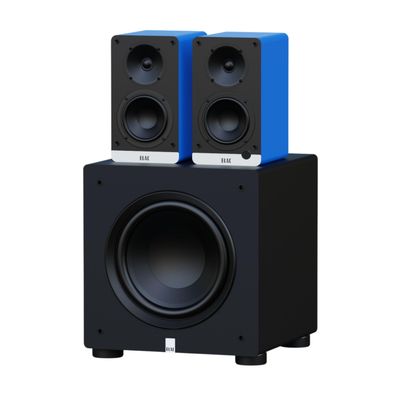 ELAC DCB41-BL - Debut ConneX 4.5" Powered Speakers - Blue PS250-BK - Varro Premium 10" 250 Watt Powered Subwoofer with Auto-EQ
