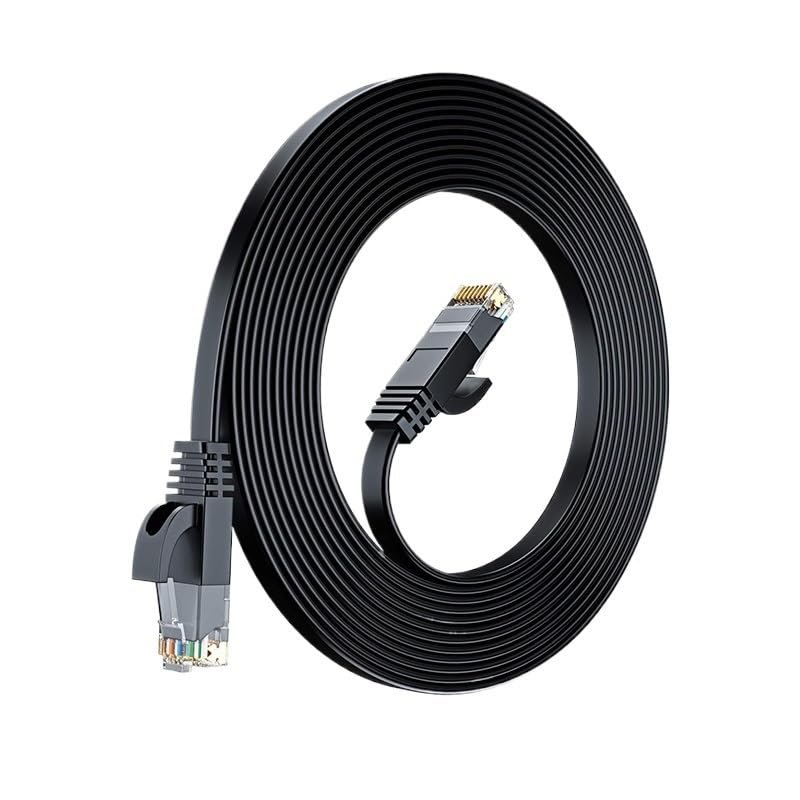 bodateng 0.1M 0.2M 0.3cm 0.5M 50M Cat6 Short Ethernet Cable Flat RJ45 Computer Internet LAN Network Ethernet Patch Cable(Cat 6-Black,1M)