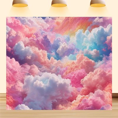 12X8ft Rainbow Cloud Backdrop Gradient Colorful Cloud Sky for Wedding Princess Girl Baby Shower Party Decorations Photography Background Cake Table Bedroom Living Room Decor