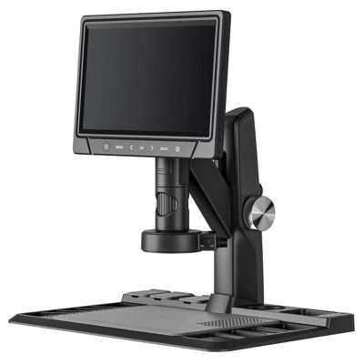 10.1-Inch Parfocal Lens Microscope, 1600X Industrial Maintenance Microscope, Sensitive Touch Control Screen, with Remote Control, Adjustable LED Lights, for Students and Adults