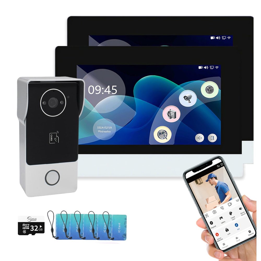 2 Wire Video Doorbell Apartment Intercom System,1080P Visual Doorbell Camera,7 Inch Monitor, Support 3 in 1 Unlock,Two-Way Audio,Monitoring,Anti-Alarm for Home Villa (1 doorbell + 2 Monitor)