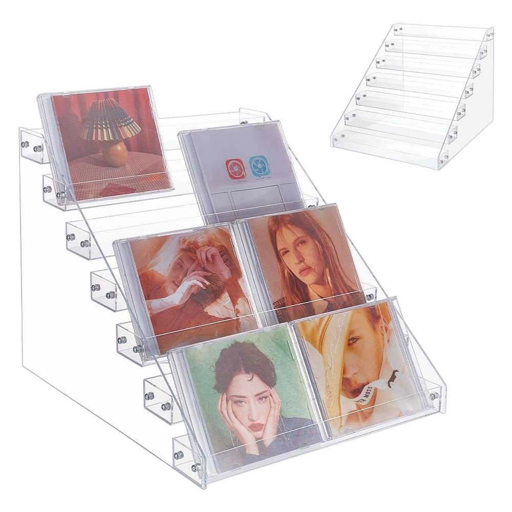 UNICRAFTALE 7 Tier Acrylic CD Display Rack CD Storage Organizer DVD Case Holder Organizer Clear CD Holder Holds up to 56 Standard CD Cases for Media Shelf Storage and Organization 14.5"x12"x11.2"