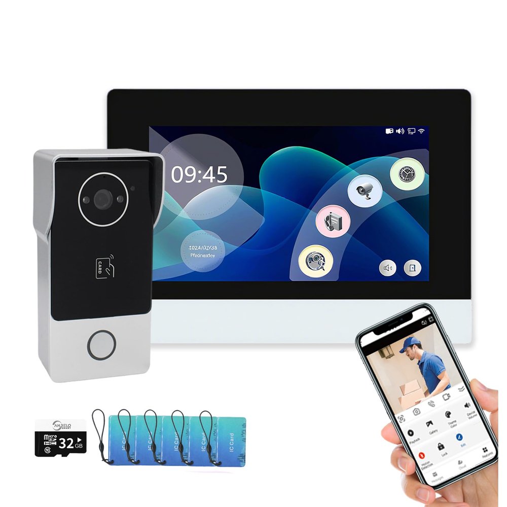 2 Wire Video Doorbell Apartment Intercom System,1080P Visual Doorbell Camera,7 Inch Monitor, Support 3 in 1 Unlock,Two-Way Audio,Monitoring,Anti-Alarm for Home Villa (1 doorbell + 1 Monitor)