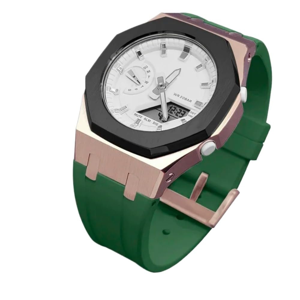 Weikon Gen 5 GMA-S2100 Stainless Steel Case Fluorine Rubber Strap Suitable for Gma s2100 Replacement Accessories (roseB Green)