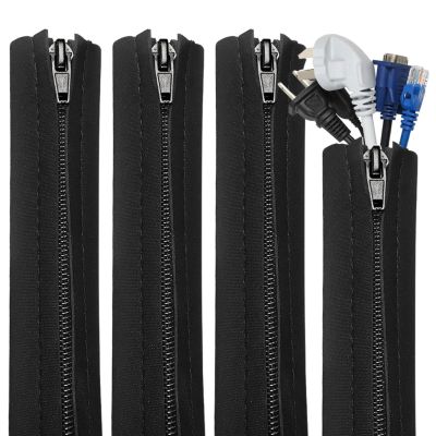 4-Pack Zipper Cable Organizers for Tv & Computer Cords, Black Polyester Sleeve for Tidy Home & Office