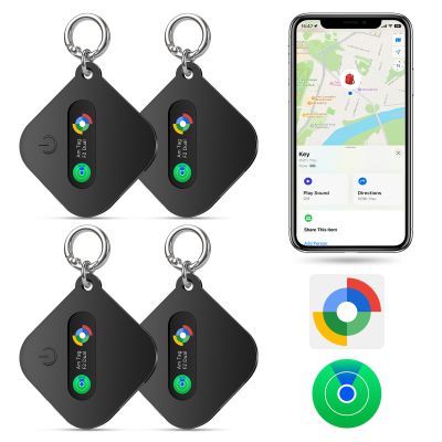 eMjollRay Dual System Bluetooth Tracker for iOS or Android-4 Packs, Compatible with Apple Find My (iOS) & Google's Find Hub(Android) for Smart Tracking Tag/Key Finder/Luggage Tracker (Black-4p)