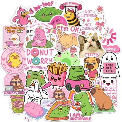 108 PCS Holographic Pink Funny Stickers, Waterproof Vinyl Sticker Pack with Quotes, Small Cute Stickers for Laptop, Water Bottle and Gifts for Party Favors