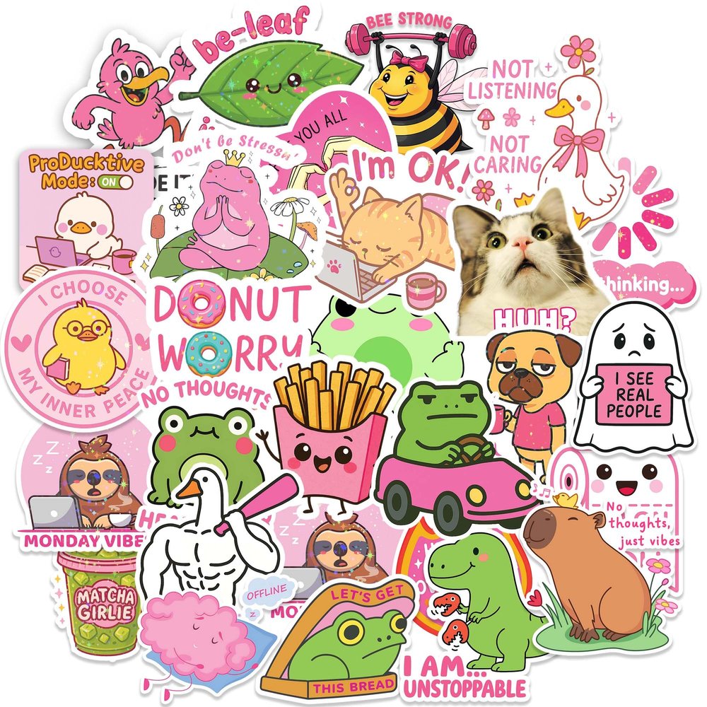 108 PCS Holographic Pink Funny Stickers, Waterproof Vinyl Sticker Pack with Quotes, Small Cute Stickers for Laptop, Water Bottle and Gifts for Party Favors