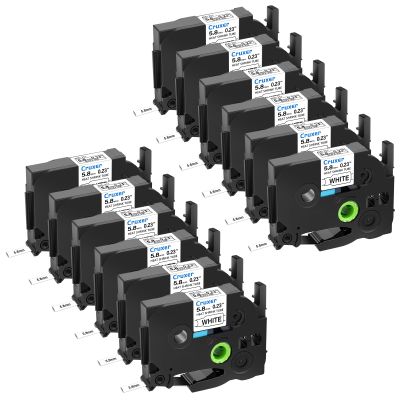 12 Pack Compatible with HSe-211 HSe211 HS211 HS-211 Heat Shrink Tube 5.8mm 0.23'' Black on White Wire Cable Tubing Label Tape for P-Touch PT-E300 PT-H75 PT-H300 PT-E500 PT-H300LI D450 Label Maker
