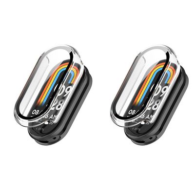 2 Pack Hard Case for Xiaomi Smart Band 10 with Screen Protector, Hard PC Protective Case Shockproof Anti-Scratch Bumper Cover with Tempered Glass (Clear/Clear)