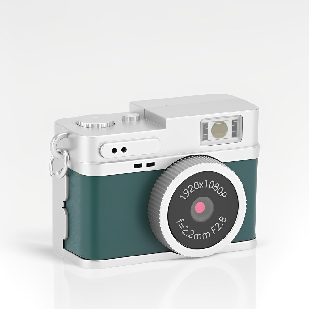 VBESTLIFE Mini Keychain Camera, 2MP 1080P FHD Retro Digital Camera with 0.96" Color Screen, 64GB Card, Compact Micro Camera with Flash (Green)