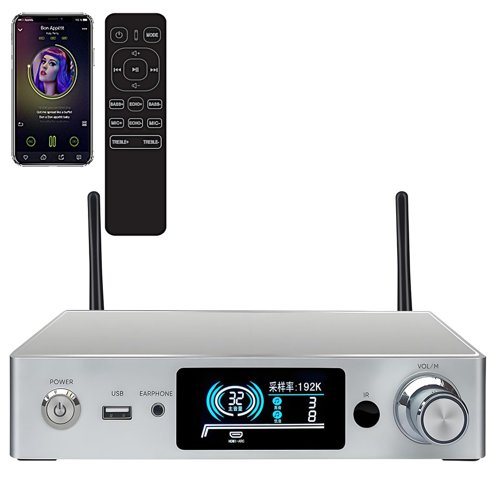 ODISON WA80 PRO Ultimate Wireless Streaming Amplifier - Professional 2-Ch HiFi Receiver (60W2) with 192kHz/24-bit, ESS9023 DAC, Dual EQ System, Roon Ready/Alexa Cast Compatible (Silvery)
