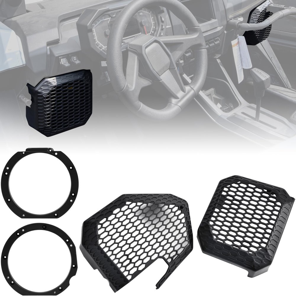 POKIAUTO 6.5" Speaker Mounts for 2025 RZR PRO, Under Dash 6.5in Speaker Adapter Brackets and Mesh Grille Covers for Polaris RZR PRO XP/R/S 4 2025 Accessories (1 Pair)