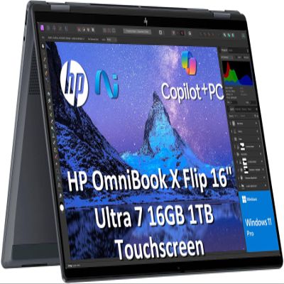 HP OmniBook X Flip (Next Gen Envy x360) 2-in-1 Touchscreen Laptop (16" FHD+, Intel Core Ultra 7 256V, 16GB DDR5 RAM, 1TB SSD, Arc 140v GPU (8GB)) AI Copilot+ PC for Creator, Designer, Win 11 Pro