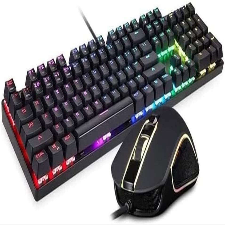 EZAGMWGFB Mechanical Gaming Keyboard Gaming Mouse Combo,RGB LED Backlit Keyboard Mouse Set for Windows & Mac PC Gamers