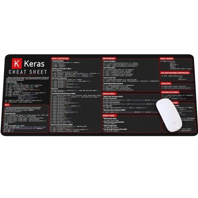 Keras Cheat Sheet Mouse Mat KMH AI Coding Large Desk Mat for Programmers Developers, Keras Reference Guide Python Mouse Pad, Essential Computer Accessories for Study, Work, and Reference Purposes