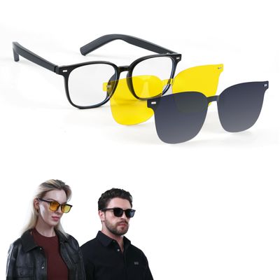 LIMU Gen 5 Smart Glasses. Al Glasses with Real-Time Al Interpreter Open-Ear Bluetooth Glasses with Speakers. Hall-Sensor Auto On/Off, Magnetic Lenses (Black & Yellow, TRGO Frame for Women & Men