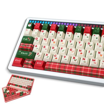134 PBT Keycaps,Christmas Themed Keycaps for Mechanical Keyboard (Typing, Gaming, Anime Passion)-Cherry Profile Key Caps Set,No Tear,Never Fades, Elegant Gift Box (60 65 75 100 Percent,Full Size Fit)