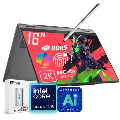 Lenovo Yoga 7i 2-in-1 AI Ready Laptop, 16" 2K Touchscreen, Core Ultra 5 226V(>Ultra 7 155U), Copilot+ PC, Backlit Keyboard, Fingerprint, WiFi 7, Windows 11 Pro, Gray(16GB 8533 MHz DDR5 RAM | 2TB SSD)