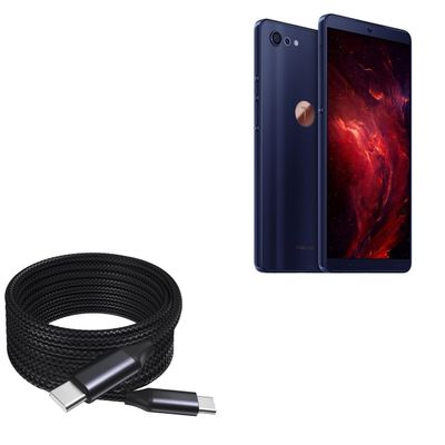 BoxWave Cable Compatible with Smartisan Pro 2S - DirectSync PD Cable (10ft) - USB-C to USB-C (100W), Long Type C Braided Nylon Alloy Fast Charge - Jet Black