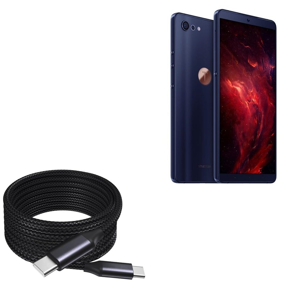 BoxWave Cable Compatible with Smartisan Pro 2S - DirectSync PD Cable (10ft) - USB-C to USB-C (100W), Long Type C Braided Nylon Alloy Fast Charge - Jet Black