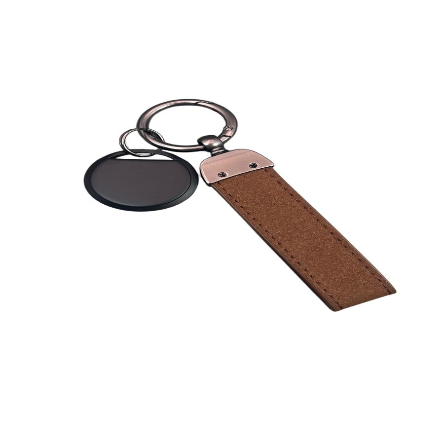 GPS Tracking Device with Leather Keychain Global Positioning GPS Tracker Attachable to Car, Keys, Leather Keyring Kids School Bag Alarming Device iOS only (Black GPS + Brown Keychain)