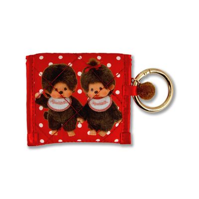Sonix Quilted Earbud Pouch | Premium Cotton Bag Charm for AirPods, Keychain Storage Case Cover with Carabiner Ring | Red Monchhichi