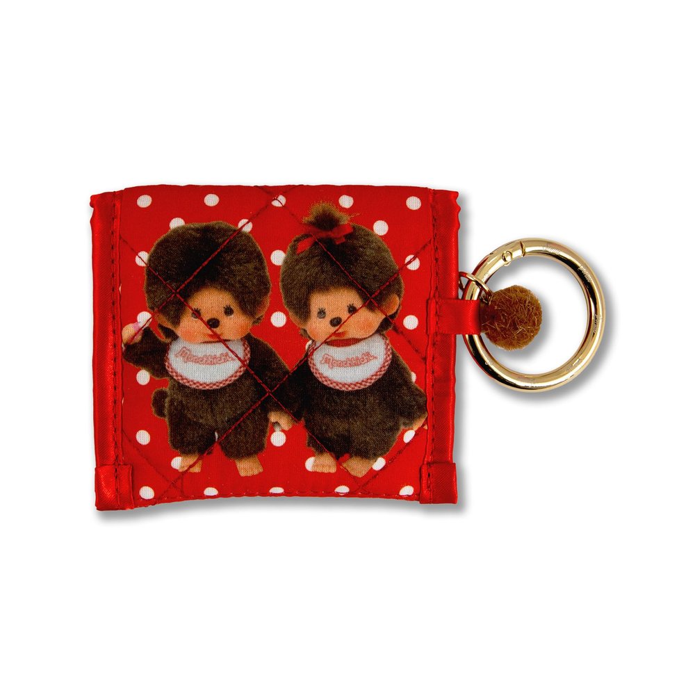 Sonix Quilted Earbud Pouch | Premium Cotton Bag Charm for AirPods, Keychain Storage Case Cover with Carabiner Ring | Red Monchhichi