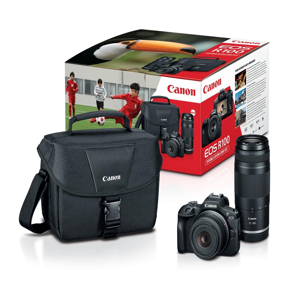 Canon EOS R100 Double Zoom Lens Kit, Black