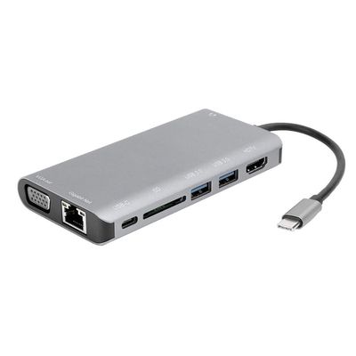8 in 1 Type C Docking Station, 4K USB3.0 Hub with VGA Audio Port, Gray Notebook Accessory for Multiple Device Connections