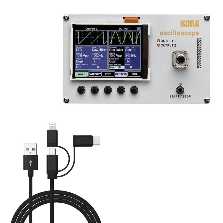 BoxWave Cable Compatible with Korg NTS-2 - AllCharge 3-in-1 Cable - Jet Black