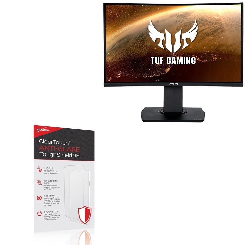 BoxWave Screen Protector Compatible With ASUS TUF Gaming (VG24VQ) - ClearTouch Anti-Glare ToughShield 9H (2-Pack), Anti-Glare 9H Tough Flexible Film Screen Protector