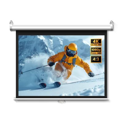 60 72 84 inch Manual Pull Down HD Projector Screen, Wall Ceiling Mounted Movie Screen with Auto-Locking for Home Theater Outdoor Indoor(72"(4:3))