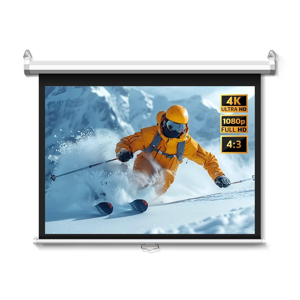 60 72 84 inch Manual Pull Down HD Projector Screen, Wall Ceiling Mounted Movie Screen with Auto-Locking for Home Theater Outdoor Indoor(72"(4:3))