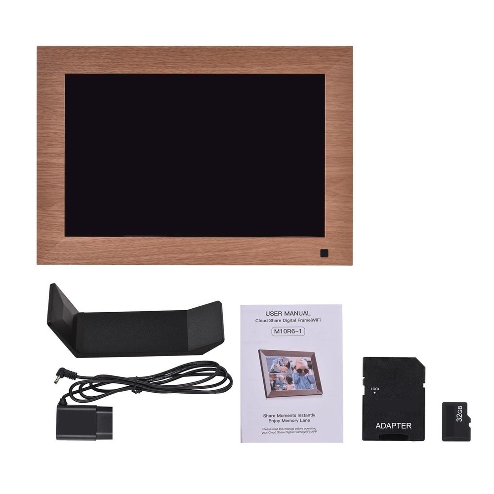 10 Inch WiFi Digital Photo Frame, 1280x800 IPS Touchscreen, 16GB Storage, Motion Sensor, Auto Rotation, Add 32GB TF Card (Black)