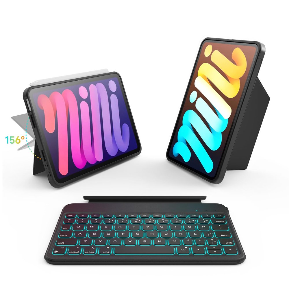 accrosoo for iPad mini 7 (A17 Pro)/mini 6 8.3" Detachable Magnetic Keyboard Case Full Protection, Scratch-Resistant Leather, 156 Stand, 7 Backlits & Rechargeable Pencil Holder & 11 Shortcuts (Black)