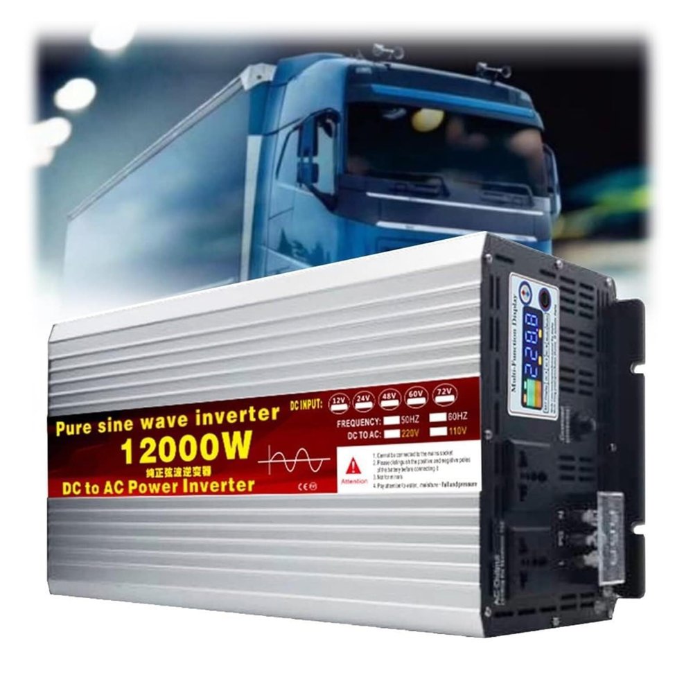 12000W Pure Sine Wave Inverter 24V/48V/60V/72V DC to 110V/220V AC Converter with LCD - Ideal for Home, RV, Truck, Car, Camping, Solar Use (72V to 220V)
