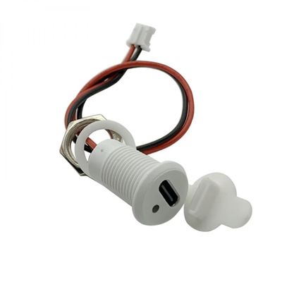 1PCS 2-Pin Female Socket Waterproof Connector USB Type-C Chassis Connector Locking Outer Threads with Led Light (White)