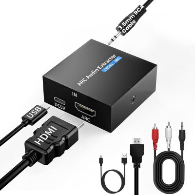 192KHz ARC Audio Extractor, HDMI ARC to Toslink/Optical+3.5mm AUX Output, HDMI to Optical Audio Adapter with 3.5mm RCA Cable, ARC to RCA Audio Converter for TV Amplifier Speaker/Soundbar/Headset
